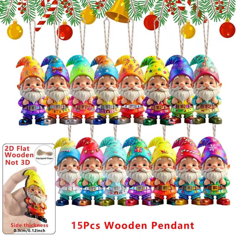30 Stück bunte Holz-Weihnachtswichtel-Anhänger, Xmas-Elfen-Hängeornamente für Heimdekoration & Weihnachtsfeier-Zubehör