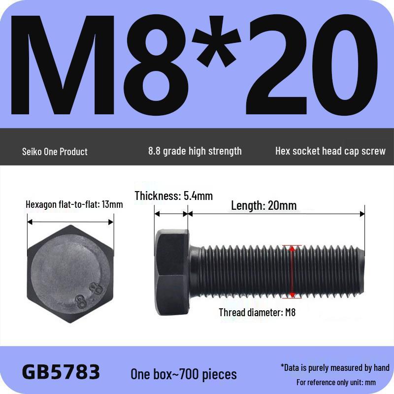 Black High-Strength Grade 8.8 Hex Bolt Screw Set (M4-M12)