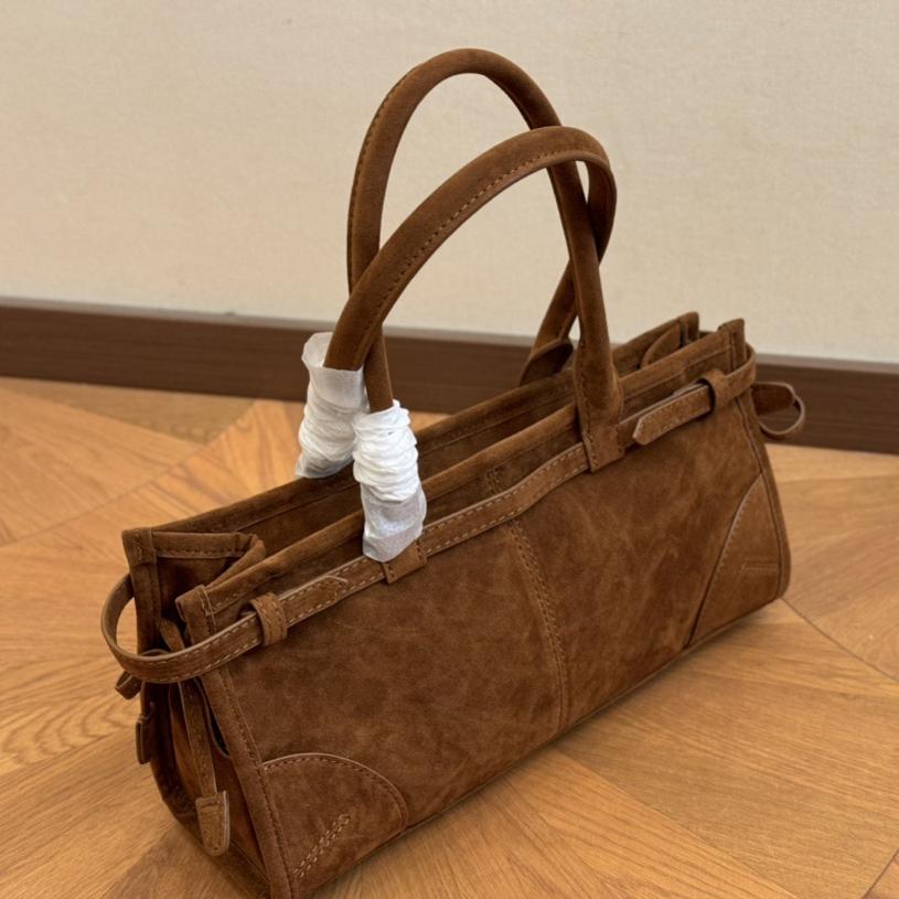 Замшевая коричневая сумка через плечо женская дизайнерская сумка-тоут мягкая роскошная — фото 3