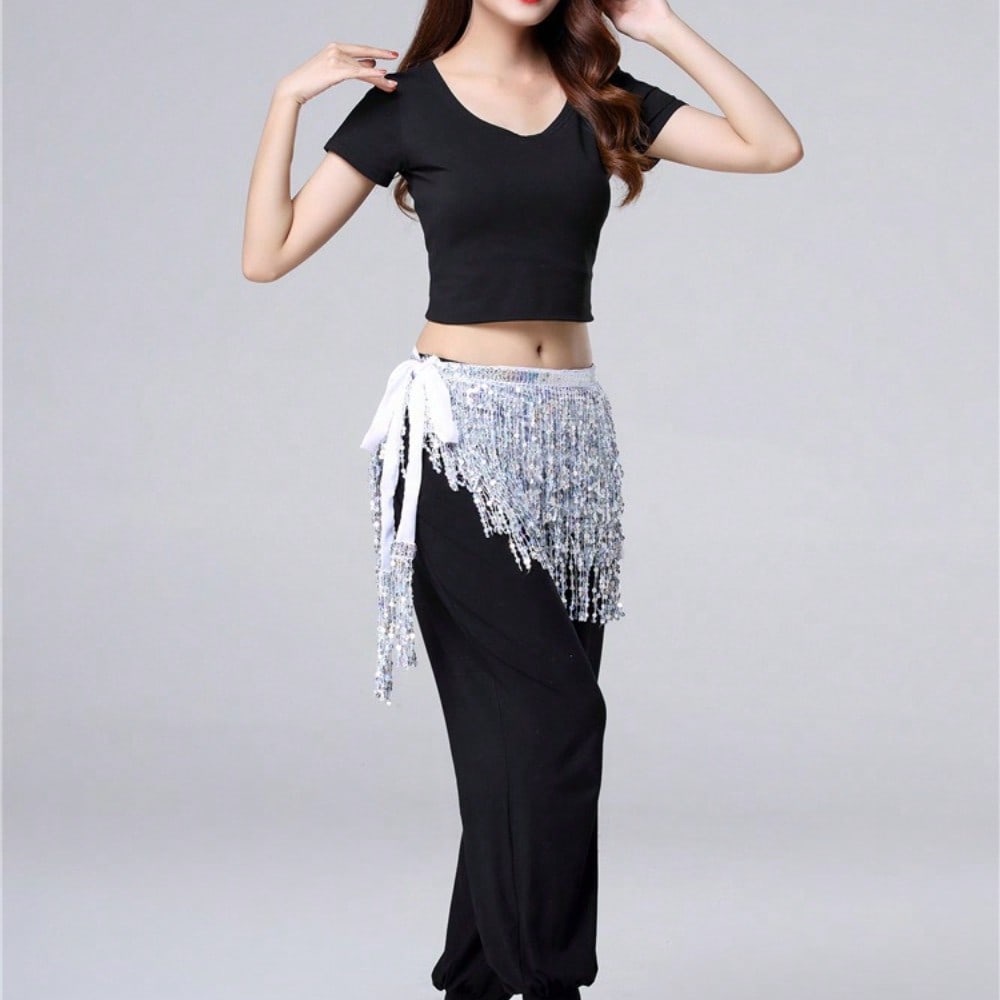 Halloween Dance Performance Costume Sequins Fringed Hip Towel Beads Waist Chain Waist Towel