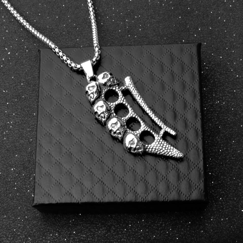 Tiger Finger Fighting Hand Support Pendant Retro Creative Titanium Steel Titanium Steel Necklace Sweater Chain Long