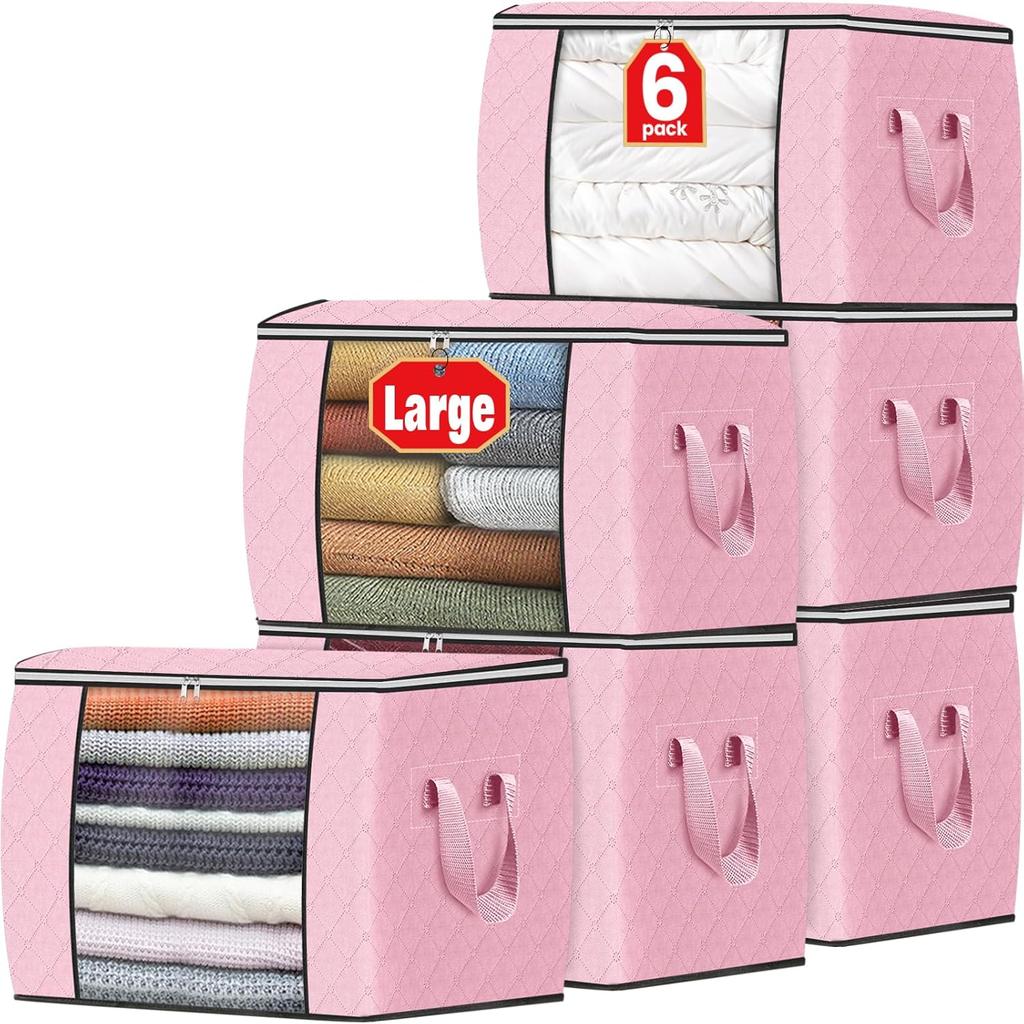 Fab Totes Storage Bags,Clothes Blanket Storage Bins Foldable Closet Organizers with Reinforced Handle for Home Dorm Storage and Organization