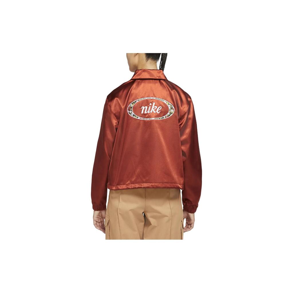 Nike Casual Satin Embroidered Logo Solid Jacket Women Jacket Campfire-Orange DJ1087-895