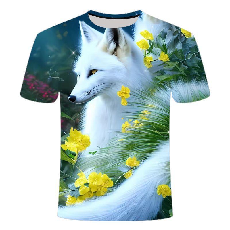 2024 Summer New 3D Digital Printed Fox Pattern Series Short Sleeve, Casual Fashion Trendy T-shirt