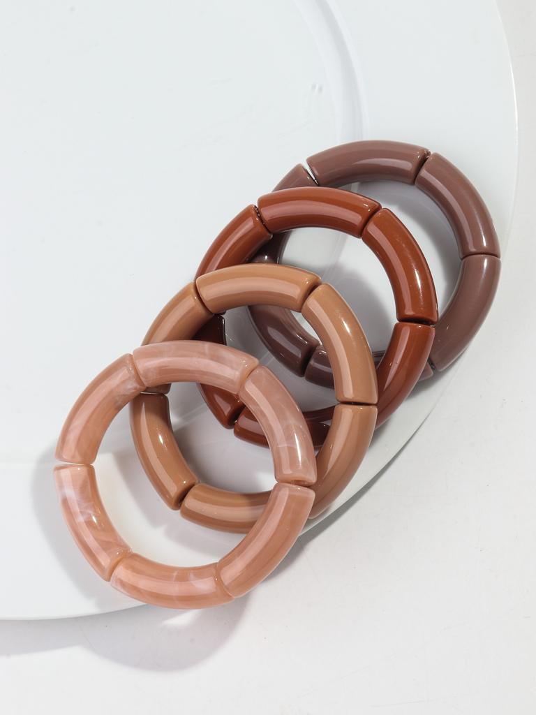 New Bamboo Tube Acrylic Stack Elastic Bracelets set for Women Men Vintage 4pcs Chunky Big Elbow Beaded Cuff Bangle Boho Jewelry