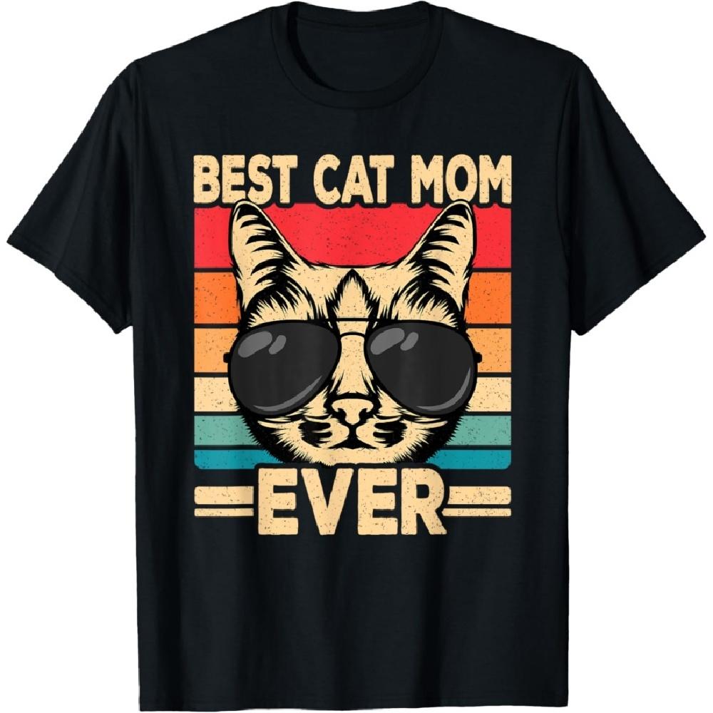 

Best Cat Mom Ever Funny Cat Lover Mommy Retro Cat Women T-Shirt S