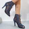 Summer New  Women High Top Dance Shoes Ballroom Salsa Tango Sandals Girl Fashion Party Mesh Cutout High  Sandalias
