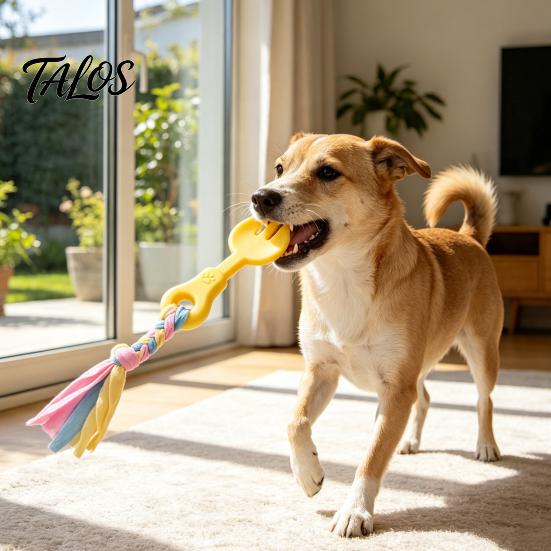 Aggressive Chewers Dog Toys Pet Molar Teeth Cleaning Fork Toy, Durable Woven Rope Training Macaron Colored Colors Interactive TPR Chew Toy for