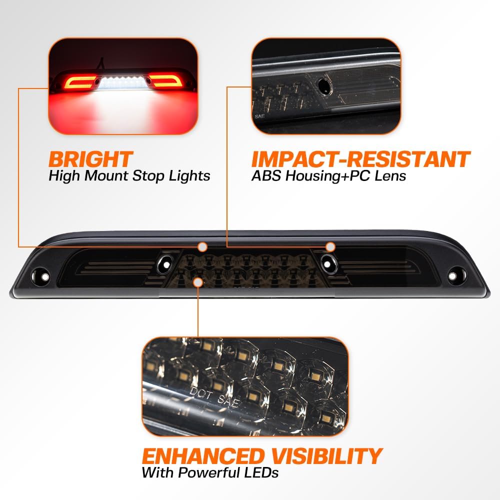 Led Third Brake Light for 15-20 F'ord F150 17-22 F250 F350 Super Duty Ranger Maverick Rear Center High Mount Stop Lamp CHMSL White Cargo lamp Strobe