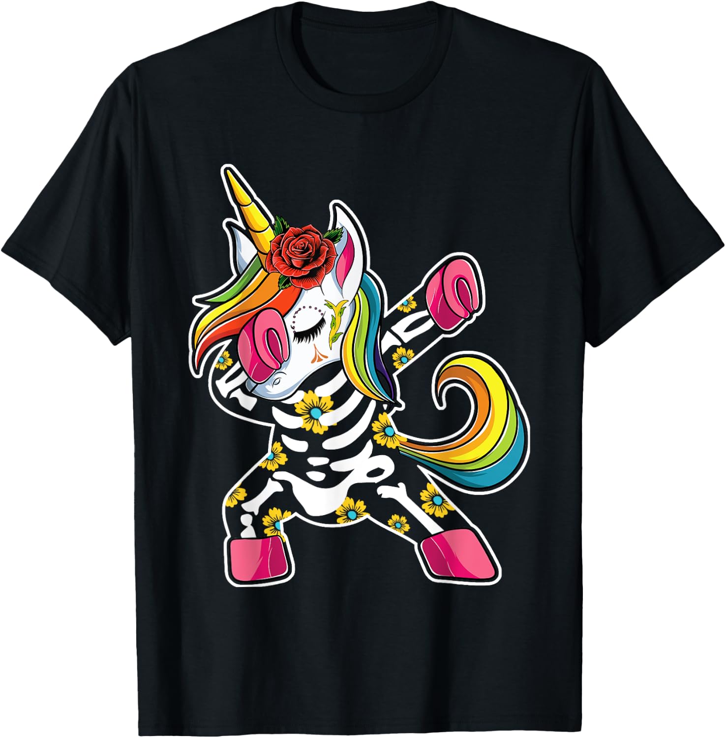 Cute Unicorn Sugar Skull Day Of The Dead Apparel Women Girls T-Shirt XXXL