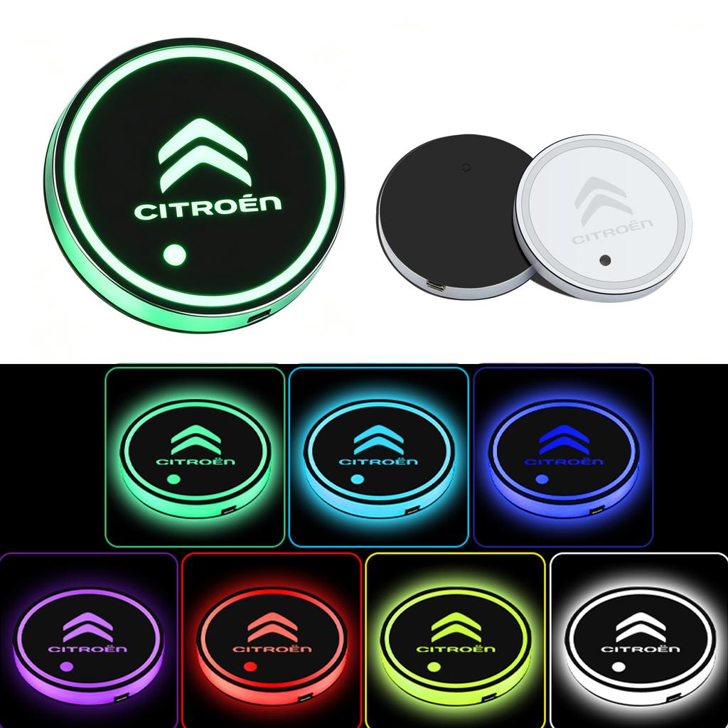 VYTR5 2PCS /set Car Water Coaster 7 Colors Ambient Light Car Cup Holder Mat for For Citroen C4 C3 C5 Berlingo Celysee Auto Valve Cap