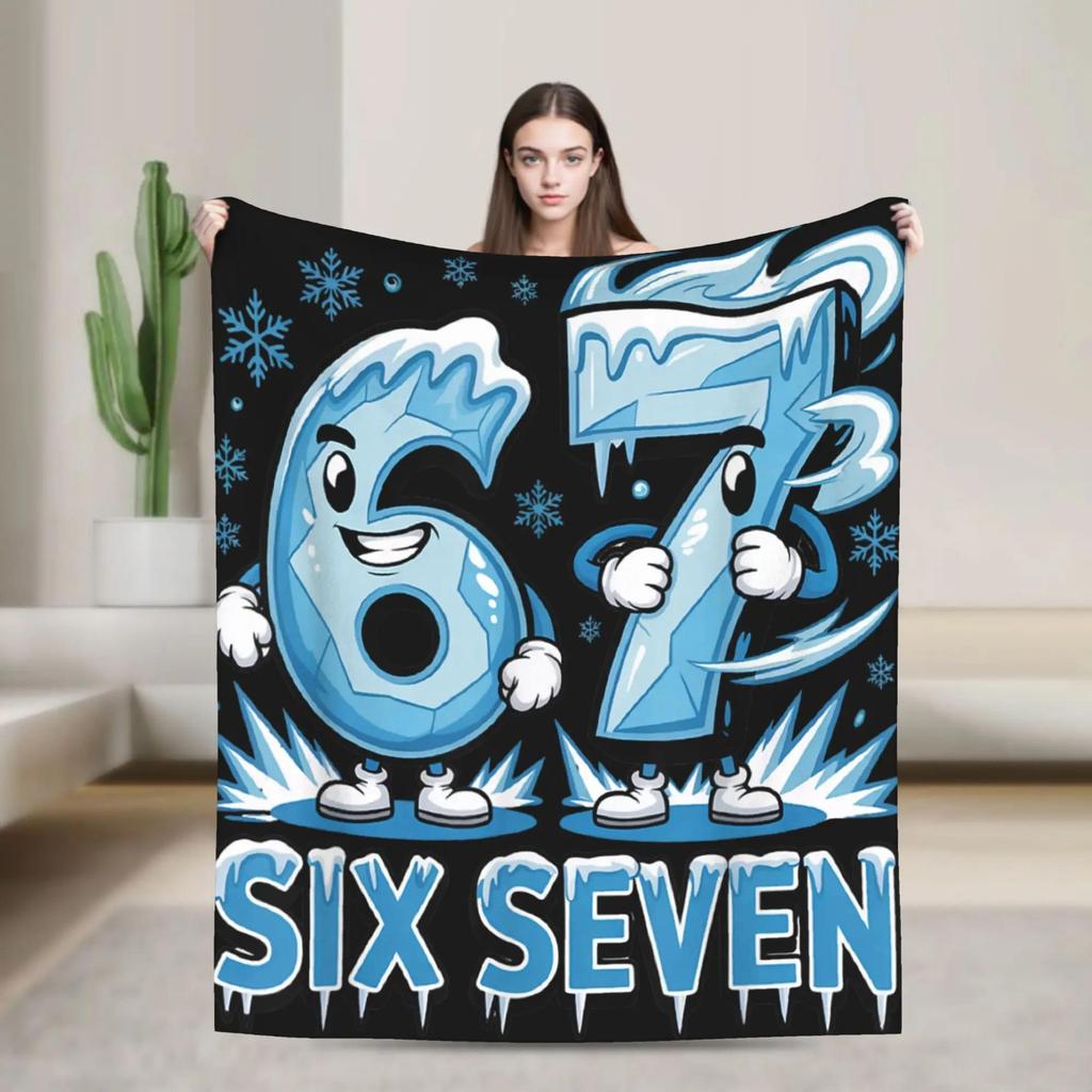 Brainrot Italian Meme Funny Six Seven  Plush Flannel Throw Blanket for Couch Chair Super Warm Bedspread