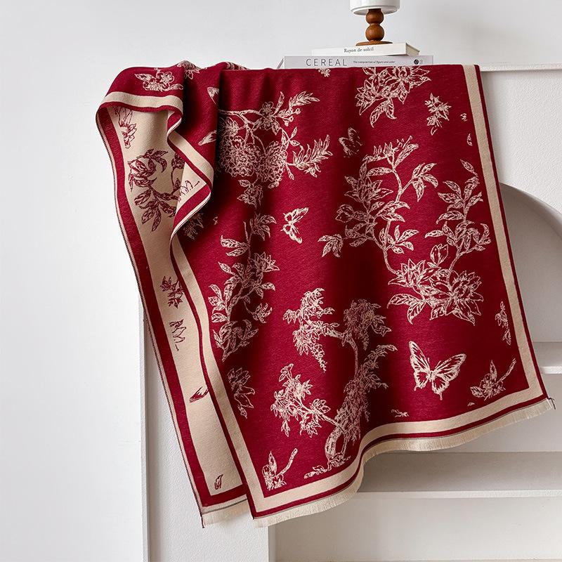 Imitation Cashmere Scarf Female Plant Retro Versatile Student Thickened Scarf Dual-Purpose Air Conditioner Shawl Outside