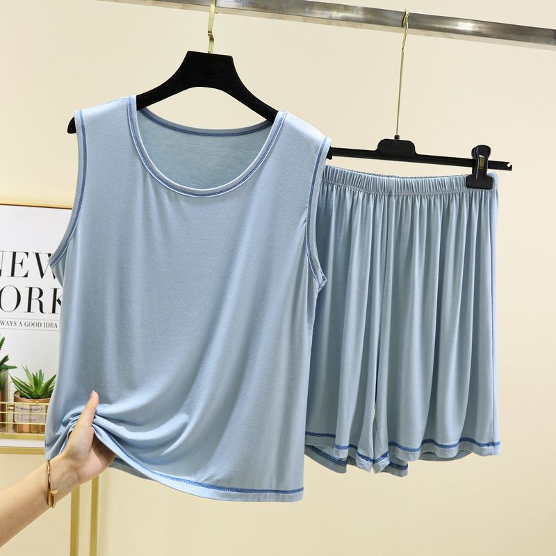 

Модальный жилет шорты костюм женский летний тонкий домашний без рукавов пижама плюс размер свободный повседневный костюм-двойка Blue M (recommended 40.00 kg-50.00 kg