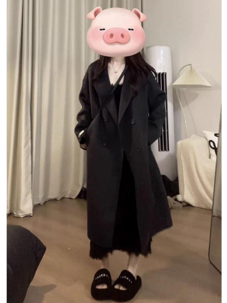 Women's Korean Style Double-Sided Wool Coat - Fashionable, Loose, Slimming, Versatile, Mid-Length, Lazy Style