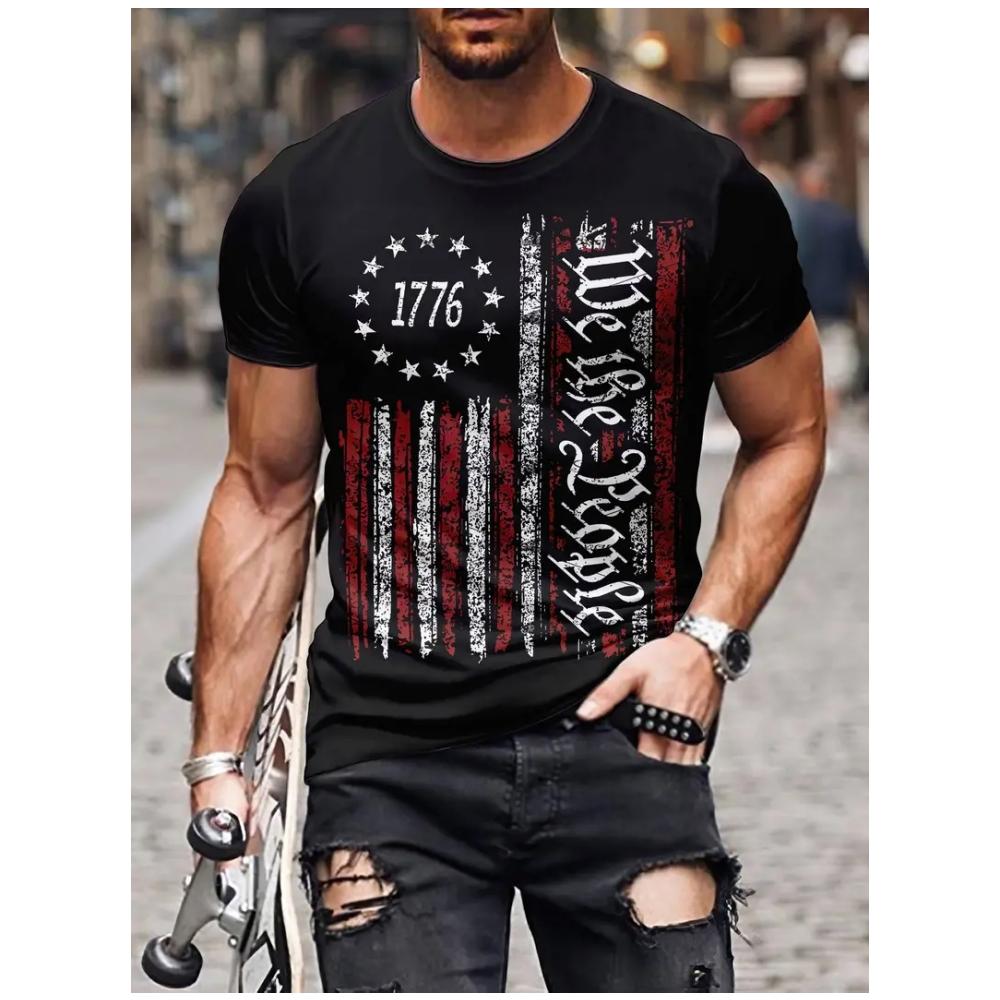 Maglietta da Uomo T-Shirt Casual Americana a Maniche Corte Top Stampa 3d Vintage Estiva da Uomo Oversize Girocollo 2024 Nuova Moda