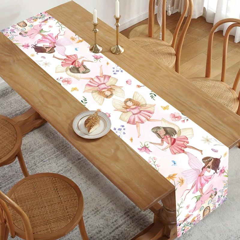 Cartoon Fairy Flower Pink Butterfly Flower Table Runner Wedding Decor Party Table Runners Kitchen Dining Table Cover Table Mats
