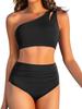 Dames Sexy Eén Schouder Gespleten Rugloos Hoge Taille Bikini Zwempak
