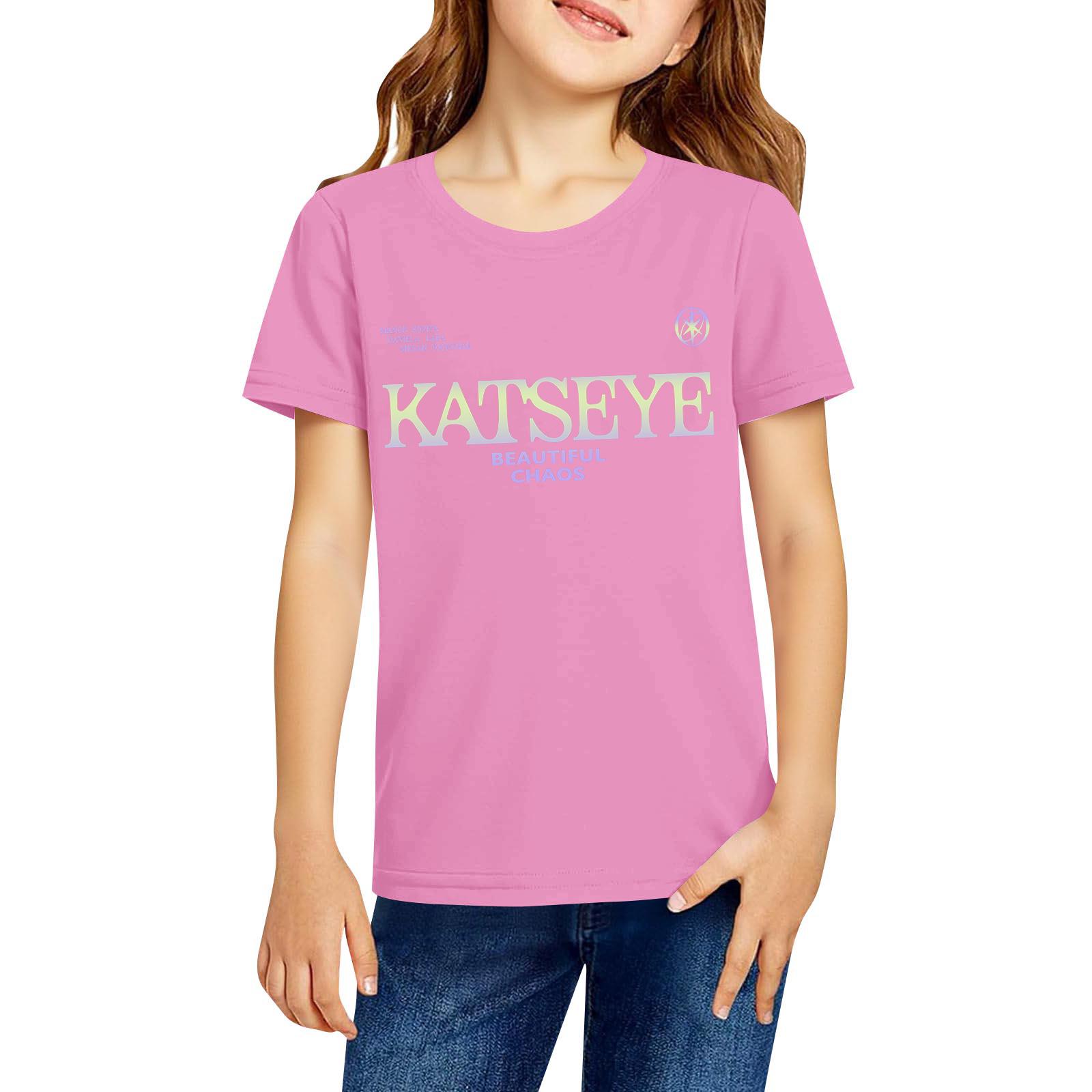 

Fashionable Round Neck Short Sleeve Work Clothes Printed Tops For KID Summer Tops 160 рожевий