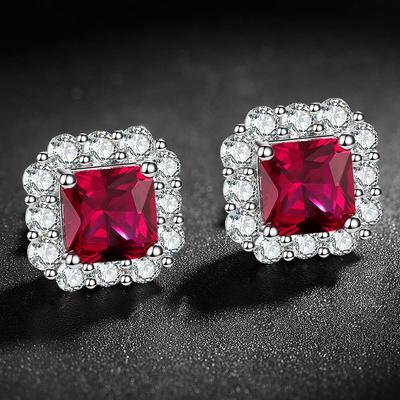 Schmuck Temperament Damenohrringe, Bunte Schatzstecker, Imitation Taubenblut Rubin Quadratisch 7 * 7 Stecker.