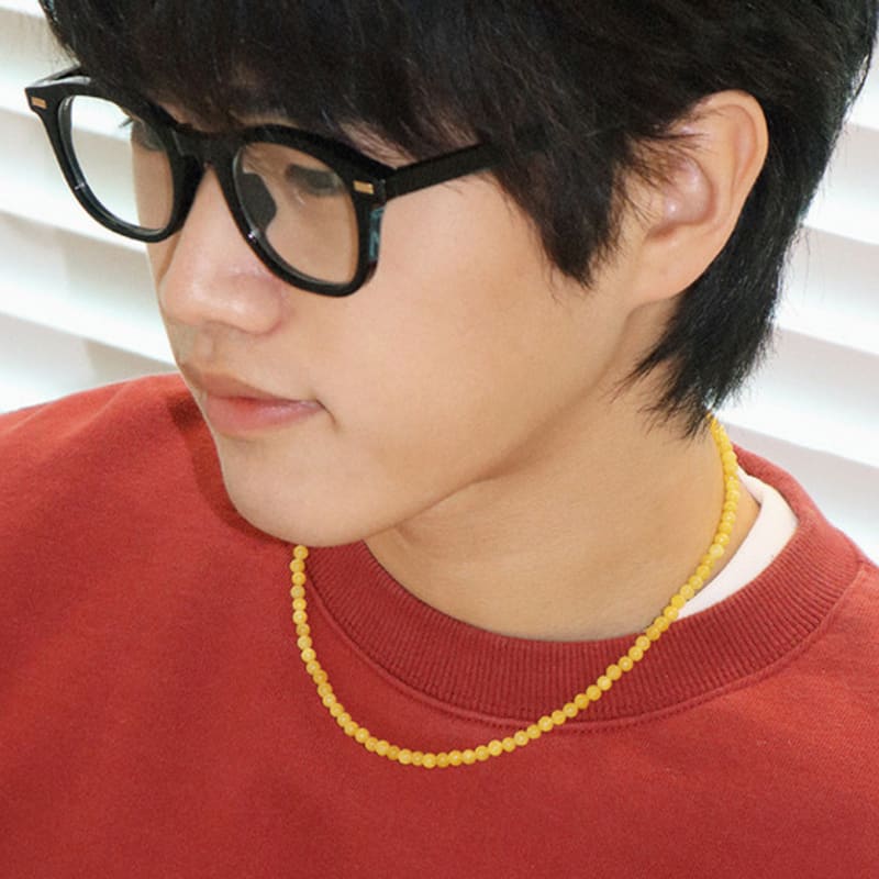 BICYCLE TROPHY BT Gemstone Necklace 13 (4mm Filled Jade Yellow)