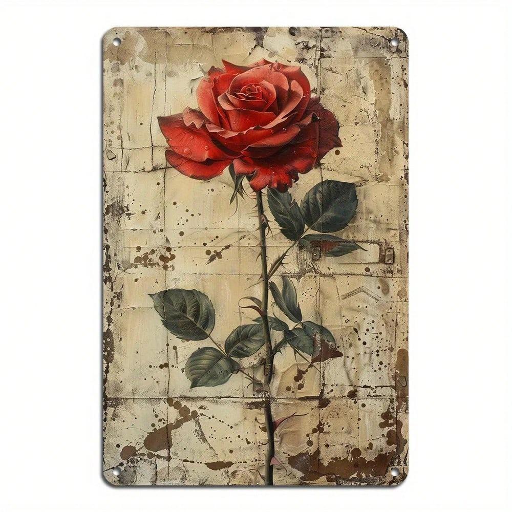 Vintage Rosen Blechschild - Premium Aluminium Wanddeko, Rustikales Bauernhaus 8x12 Wetterfest