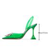 Fashion 2025 Star style Green Blue Soft PVC Women Sandals Fashion Crystal Heeled Slingbacks Summer Shoes High heels Wedding Bride Shoes