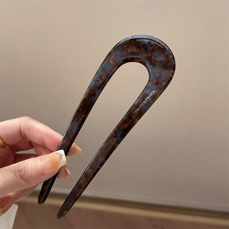 Vintage Trendy U-Shaped Hairpin Girls Hair Fork Hair Clips Color Marble Print Hair Sticks For Women Headwear Hair Accessories