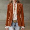 Women Suede One Button Blazer Jacket Notched Lapel Lace Patchwork Long Sleeve Casual Coat Vintage Brown