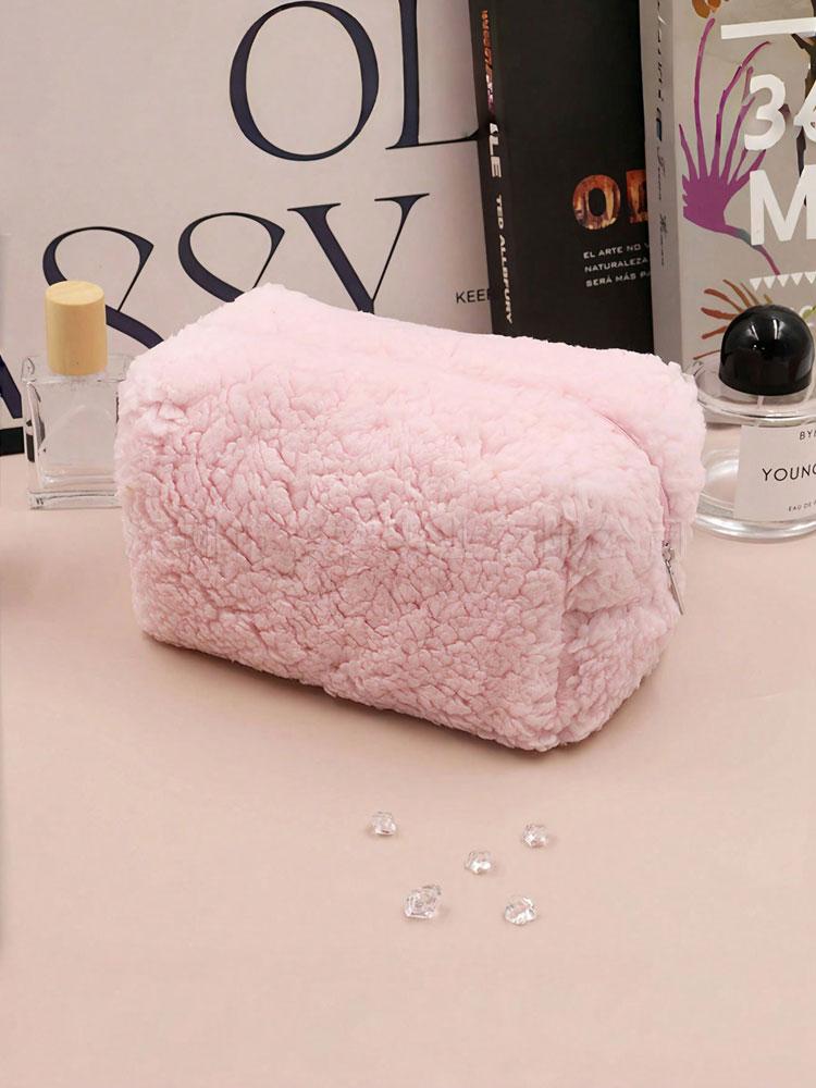 1PC Lambskin Cosmetic Bag, Cream-colored Portable Skin Care Product Storage Bag, Fresh and Clean Cosmetics Zipper Bag