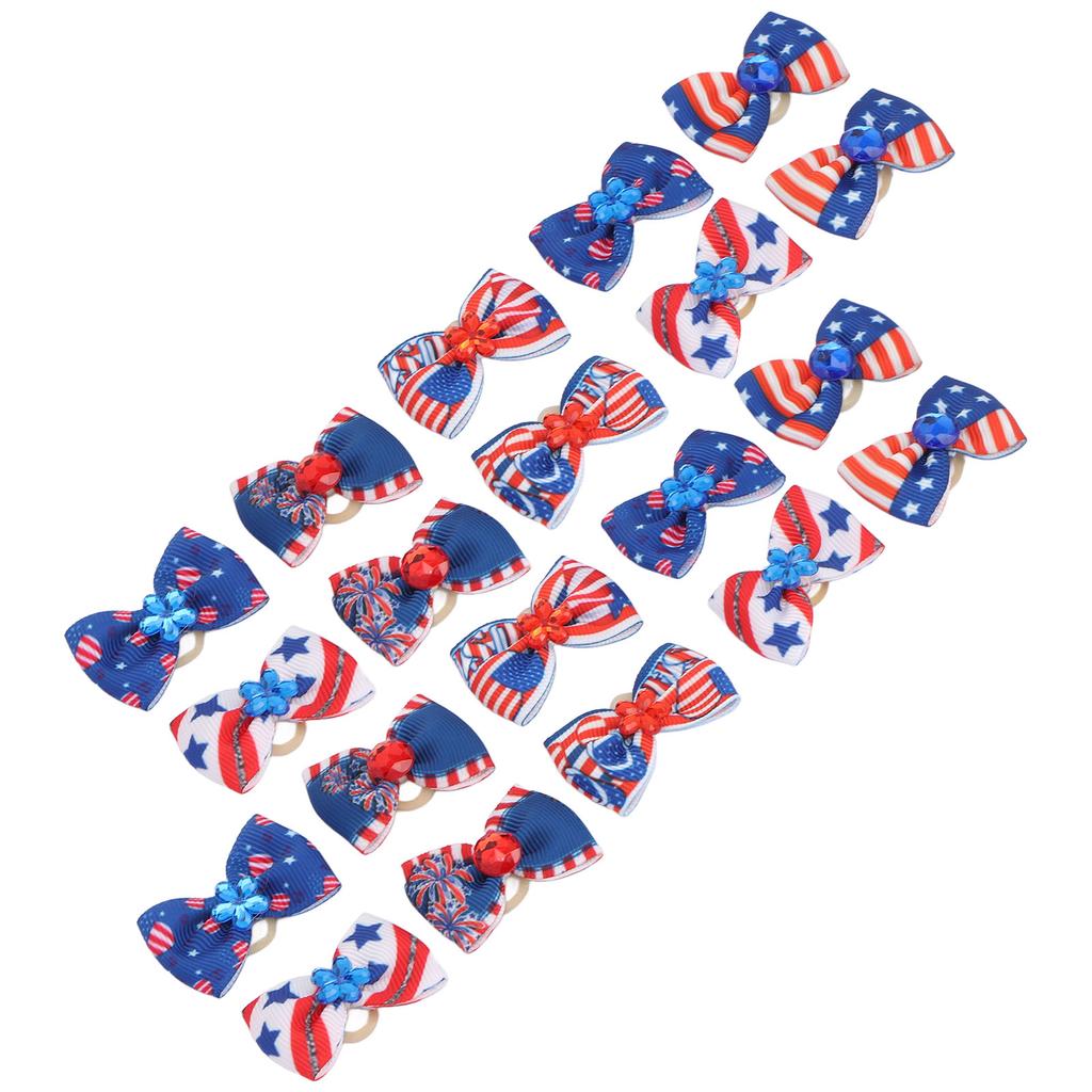 20Pcs Patriotic Dogs Hair Bows Multicolor 4th of July Pet Hair Bow with Rubber Bands for Dog Hair Grooming Accessories