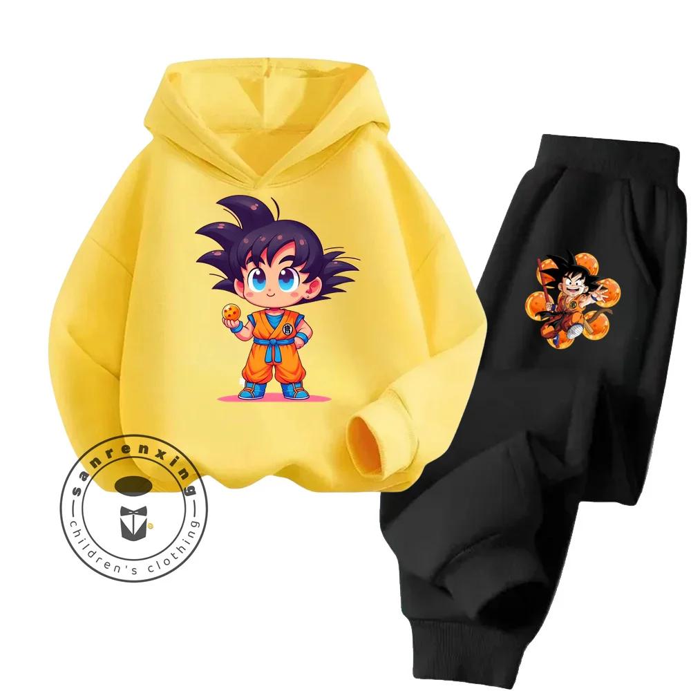 Dragon Ball Cartoon Themed Series Children Boys Girls Rich Elements Design Long Sleeve Hoodie Set Suitable for Fall Winter Wear