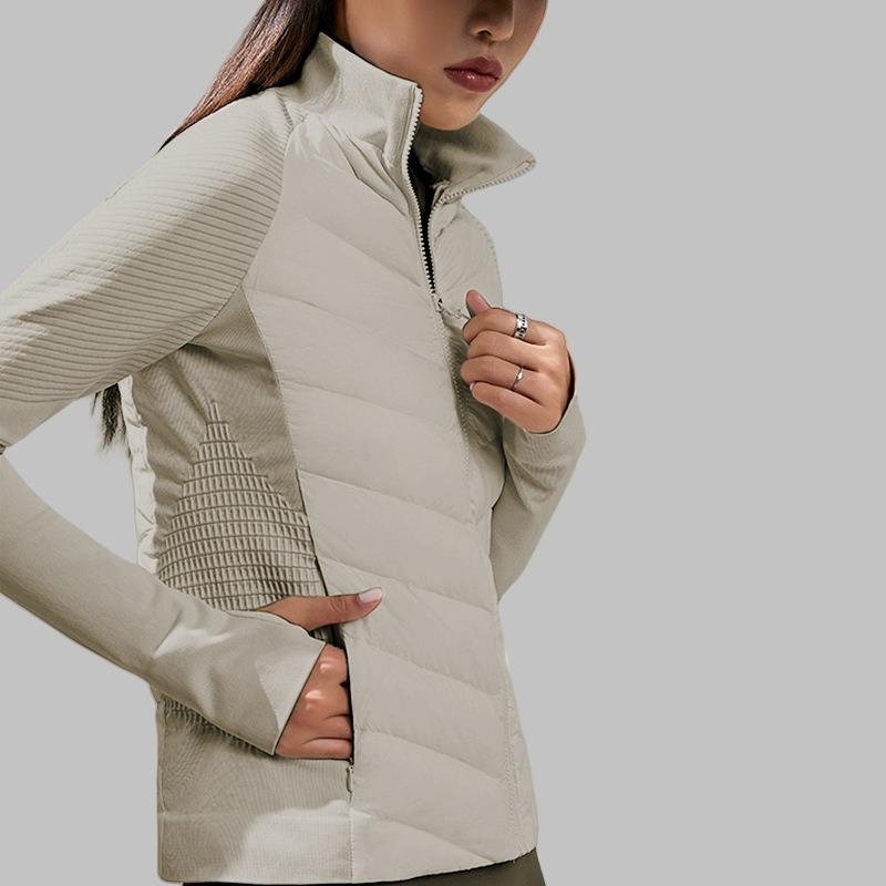 Down jacket women's short long-sleeved yoga clothes, sports training windproof and warm, light and slim cotton clothes women