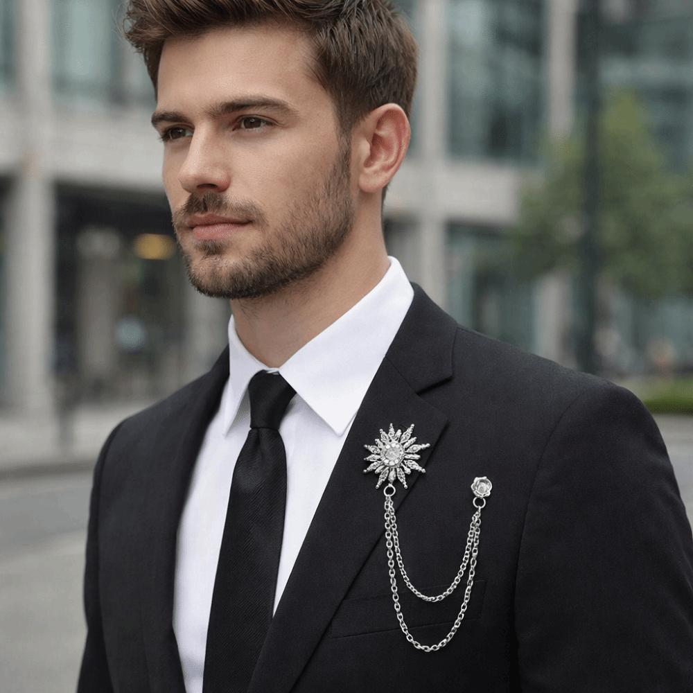 Rhinestone Men Brooch Tassel Chain Suit Collar Pin Fashion Suit Lapel Pin  Collar Decoration