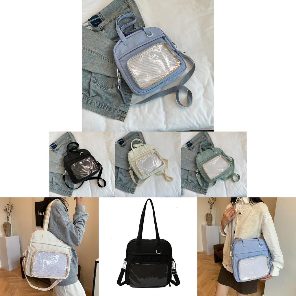 Fashionable Nylon Tote Bag In Black White Green And Blue With Soft Structure