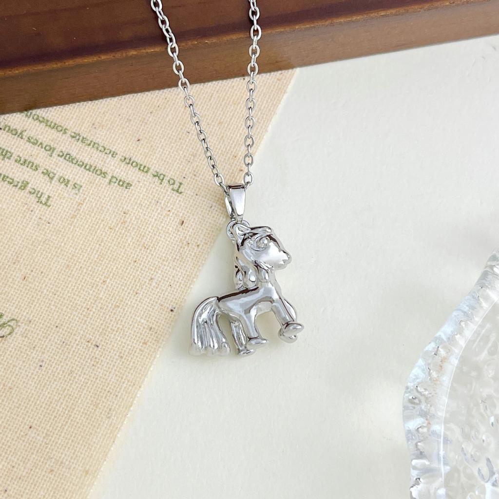 Colorful Zodiac Horse Necklace - A Unique and Versatile High-End Titanium Steel Necklace with a Touch of Sophistication