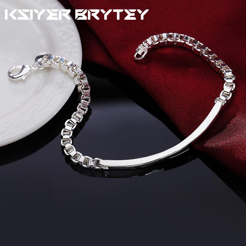 

925 стерлинговое серебро 4 мм коробка цепочка браслет для женщин мужчин свадьба помолвка модные украшения