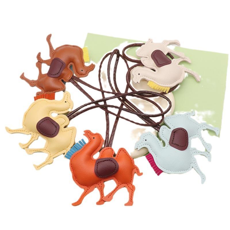 Women Leather Camel Bag Pendant Keychain Cartoon Animal Keyring Cute Ornament