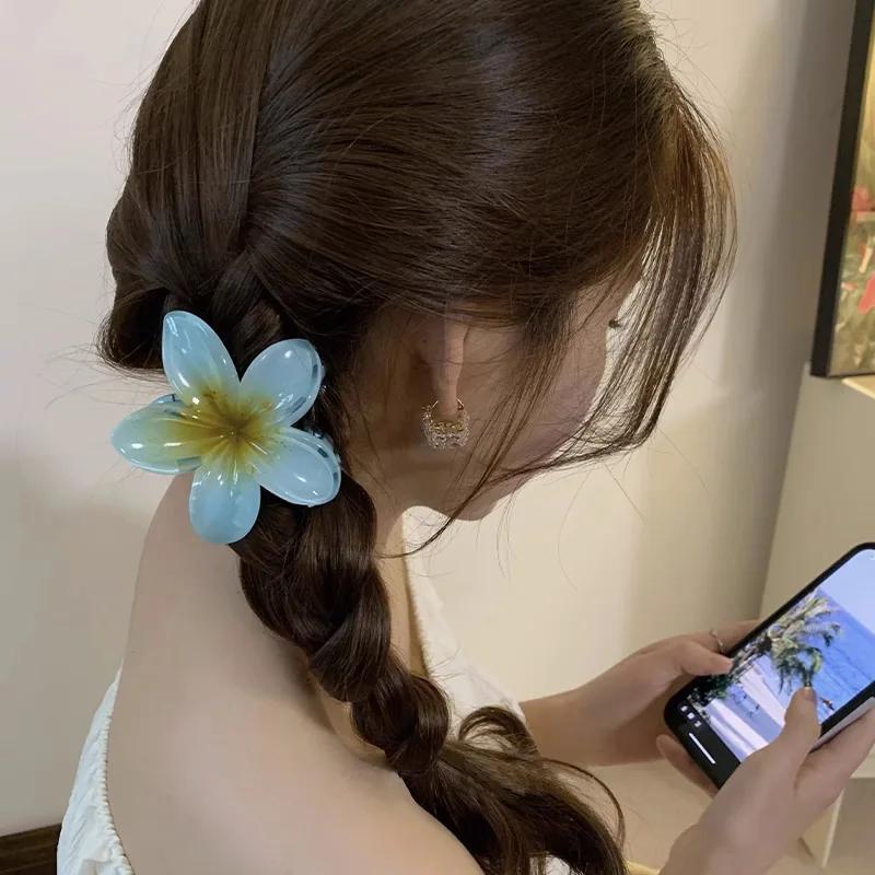 Flower Claw Clip Women Hawaiian Girl Hair Accessories Flower Ponytail Clip Clamp Barrettes Hairpin Summer Beach Jewelry