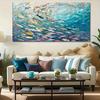 Abstract Fish School Canvas Art - Frameless Ocean Bohemian Style Wall Decor, Space-Themed Poster Suitable for Living Room, Bedro