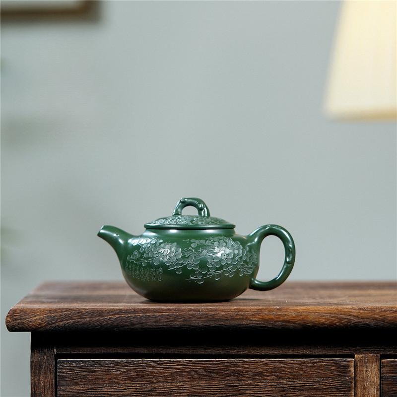 

230 мл изысканный чайник из фиолетовой глины Исин, ручной работы, цветки сливы, антикварный чайник из сырой руды, темно-зеленый глиняный чайник, китайский чайный набор «Цзыша»