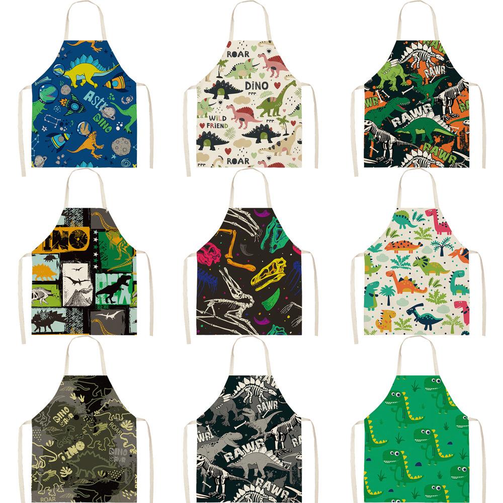 Dinosaur Print Apron with Hanging Neck, Sleeveless Cotton and Linen Apron, Kitchen Chores, Oil and Dirt Prevention Apron Can Be