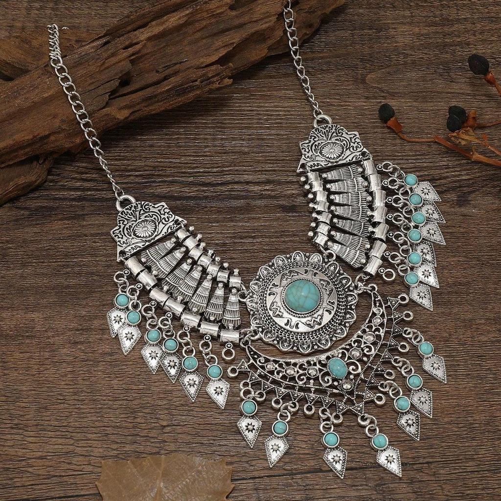 Ethnic European and American Retro Tassel Necklace Exaggerated Sweater Clavicle Chain