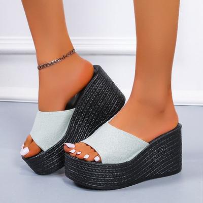 Large Size Slippers Women's Size 34-43 2025 Summer New Wedge Heel Thick Bottom Fashionable 5 Colors High Heel Slippers
