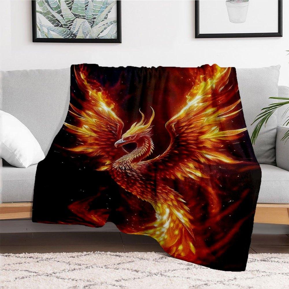 "Phoenix Rising: Fiery Fantasy Art Print - Mythical Bird Decor"Blanket Flannel Throw Blanket for Sofa, Bed, Travel, Camping, Office, Couch,