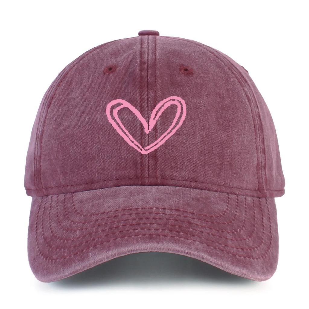 Versatile Heart-shaped Printed Washed and Aged Baseball Caps for Men and Women Couple Baseball Caps Casual Sun Protection