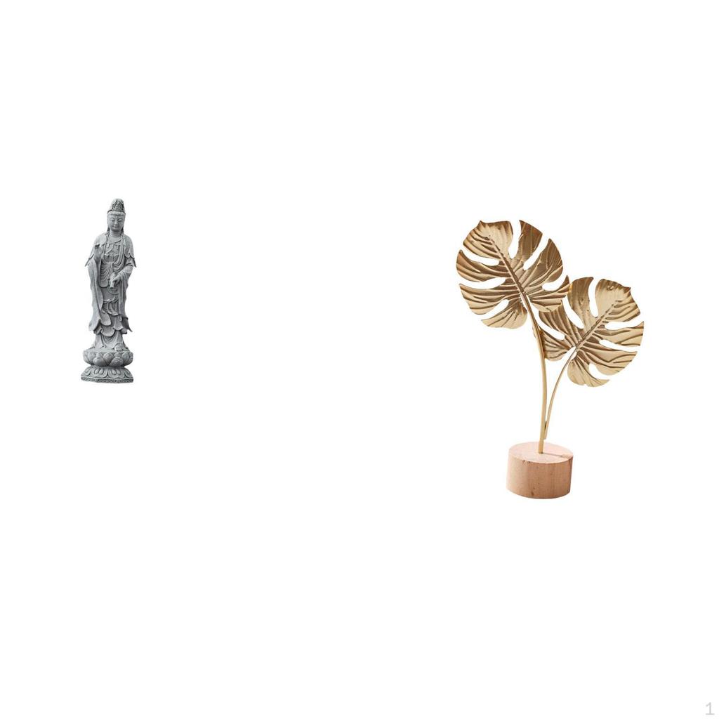 Guan Yin Stone Buddha Sculpture with Metal Shaped Ornament Abstract Feng Shui Figurine for Creative
