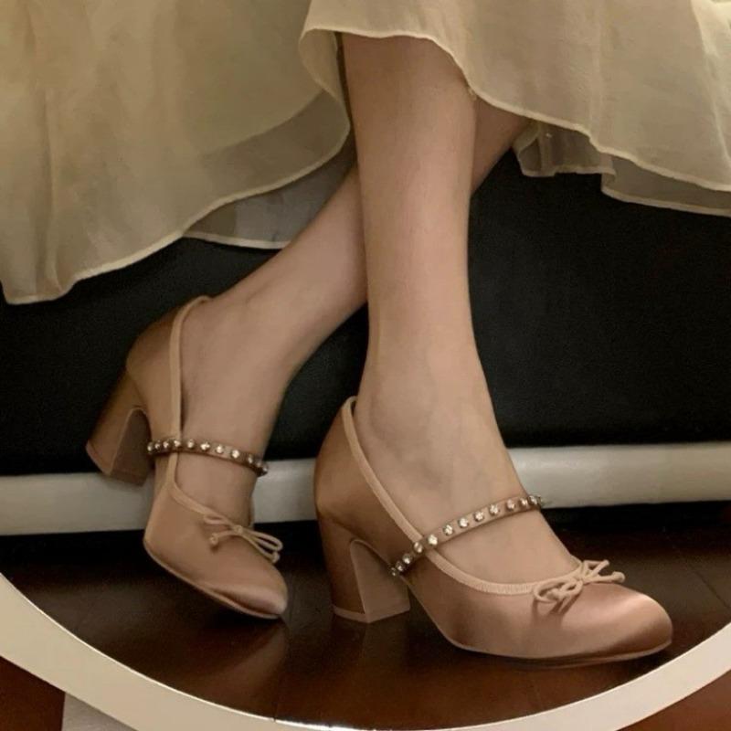 2025 Elegant Woman Summer Round Toe Ballerina Flats Shoes Cute Silk Satin Rhinestone Casual Flats Female Bow Shoes