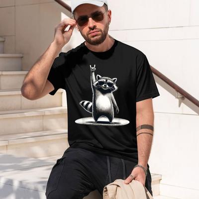 Cool Animal Design Unisexs Tshirt Raccoon With Sunglasses And Rock Gesture Summer Casual Wear For And Family Gifts 2026 New Model
