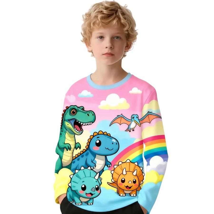 Children's Clothing Boys Long Sleeve Tshirt Child T-Shirt Stylish 3D Cartoon Dinosaurs Print Tops Tee Boys Kids Summer Clothes